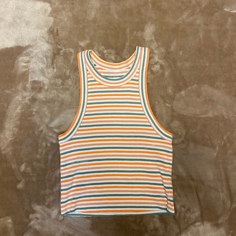 Small Aerie striped orange white and green tank top.